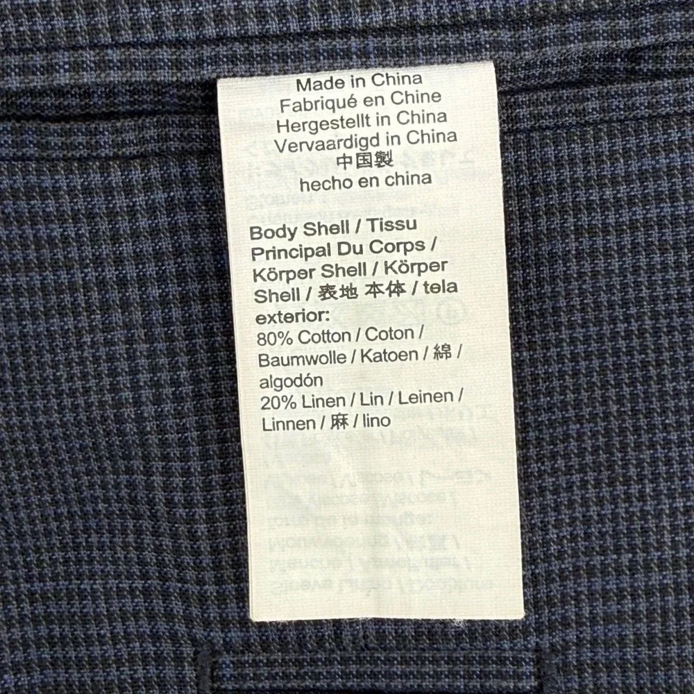 J.Crew Ludlow Blazer Mens 38R (M) Slim Fit Cotton Linen Blue Micro-Check